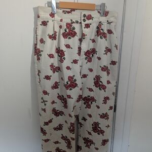 Lucy & Yak Addison Floral Print Trousers with Red Roses - Size W34R